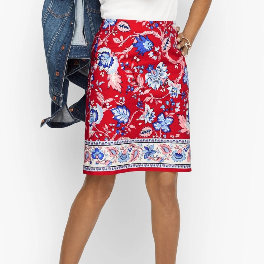Talbots canvas a-line skirt red white and blue climbing floral women’s size 10